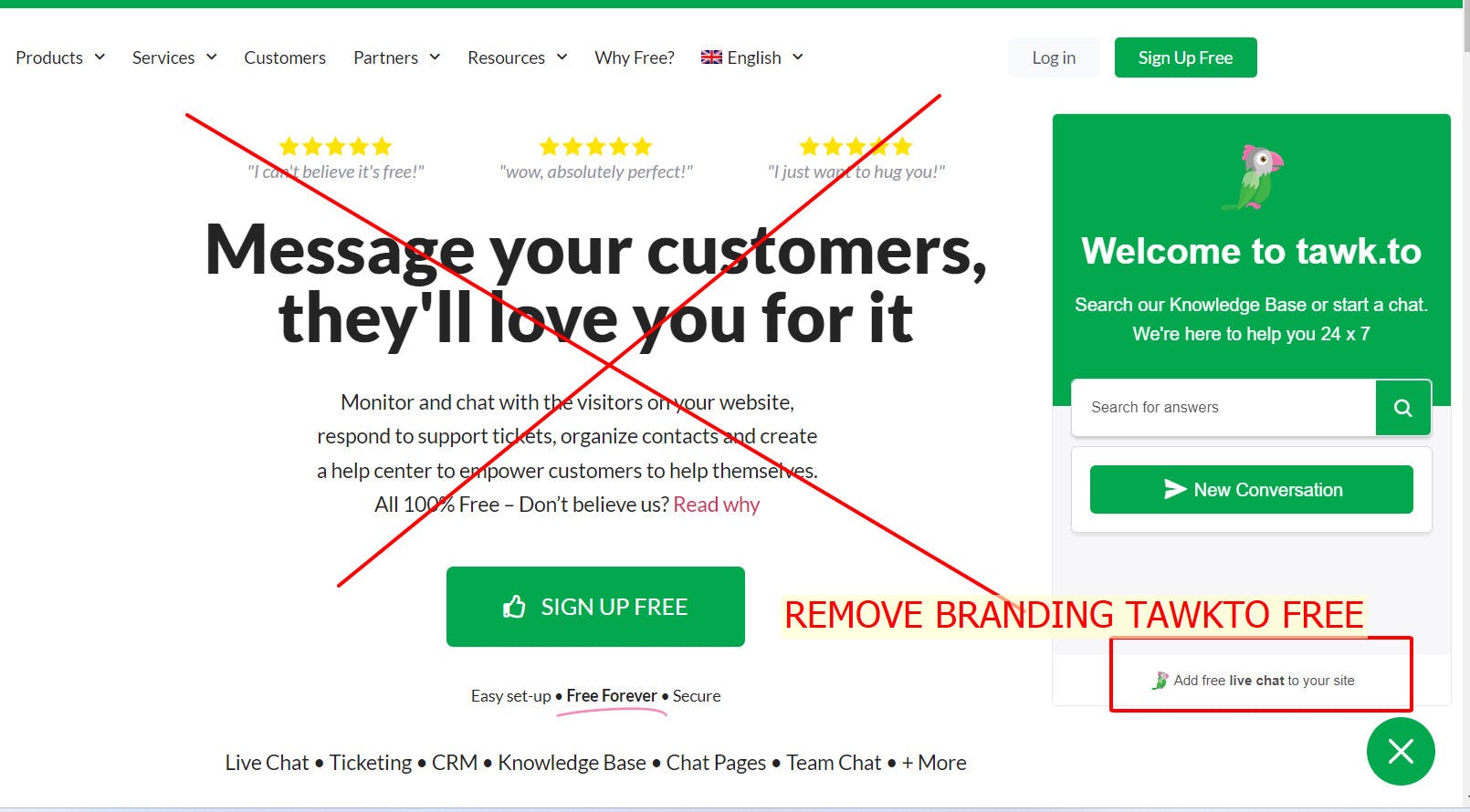 Remove Add free live chat to your site WordPress | Tawkto Branding