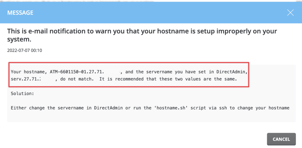 hostname directadmin notification 3